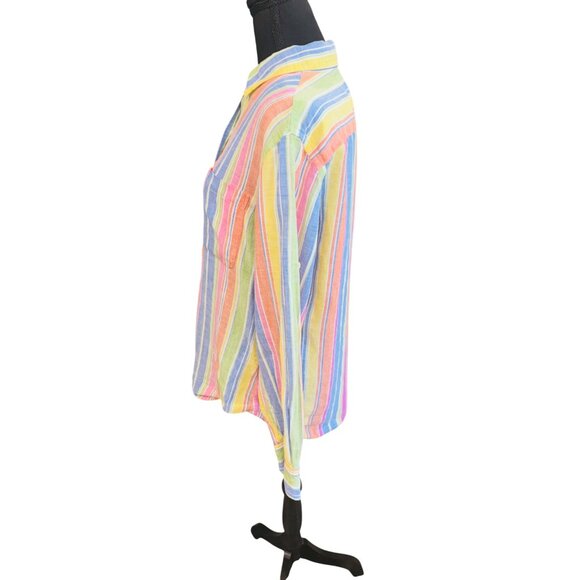 Jones New York 100% Linen Multicolor Striped Button-Up Shirt M Money Sustainable - Picture 5 of 9